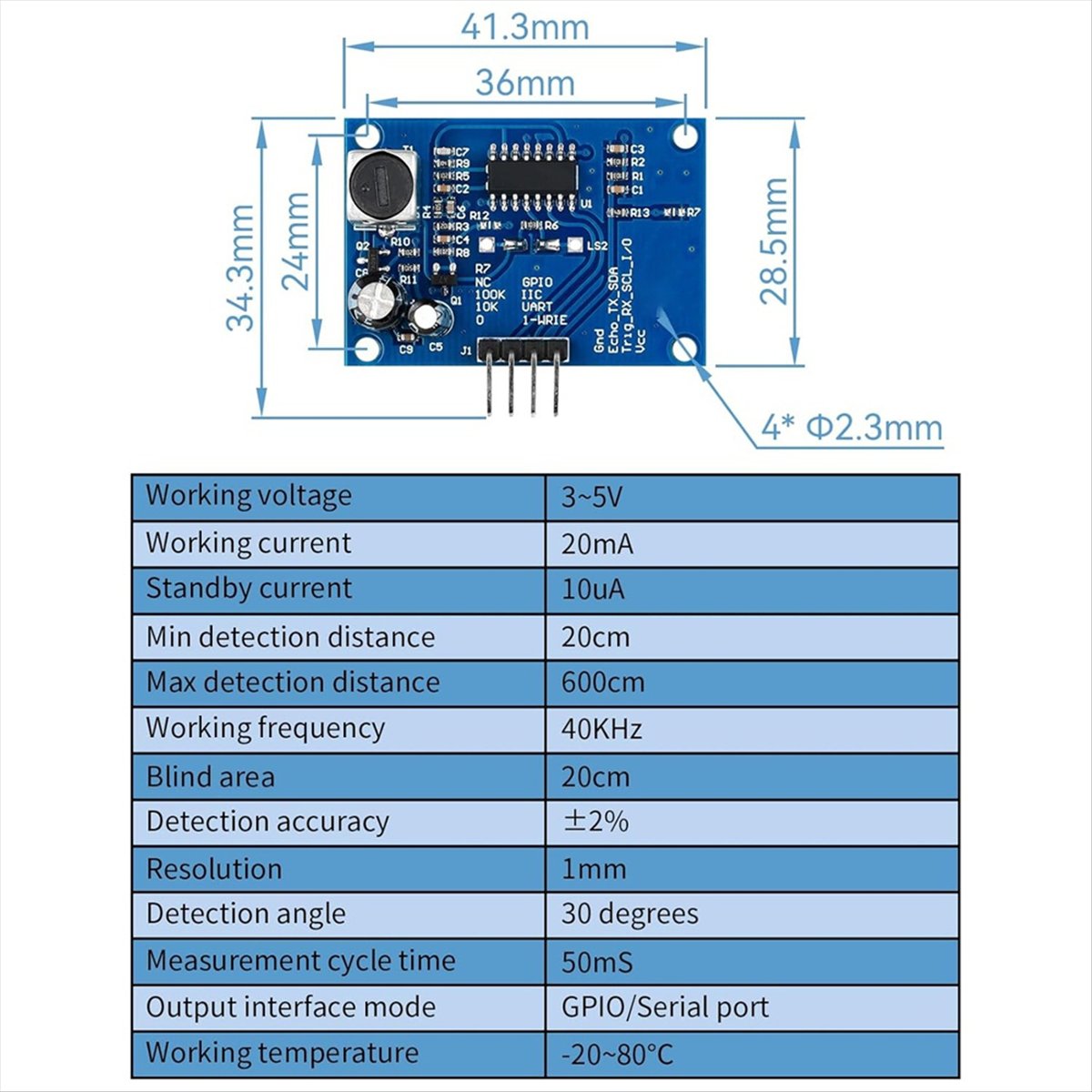Ultrasonic Sensor Hc - DT38 2 Pezzi Sensore di Distanza