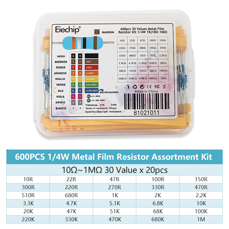 300/600PCS 1/4W Kit di Resiste - Resistor Kit 1 4W recensione e prezzo